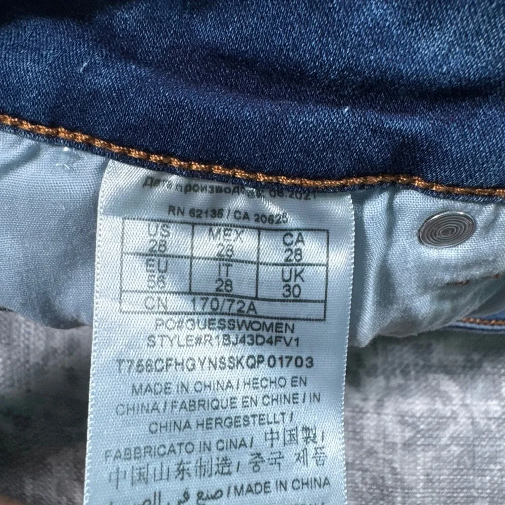 Guess Slim Jeans Women's 28 Blue Raw Hem Mid Rise Medium Wash - Picture 8 of 11